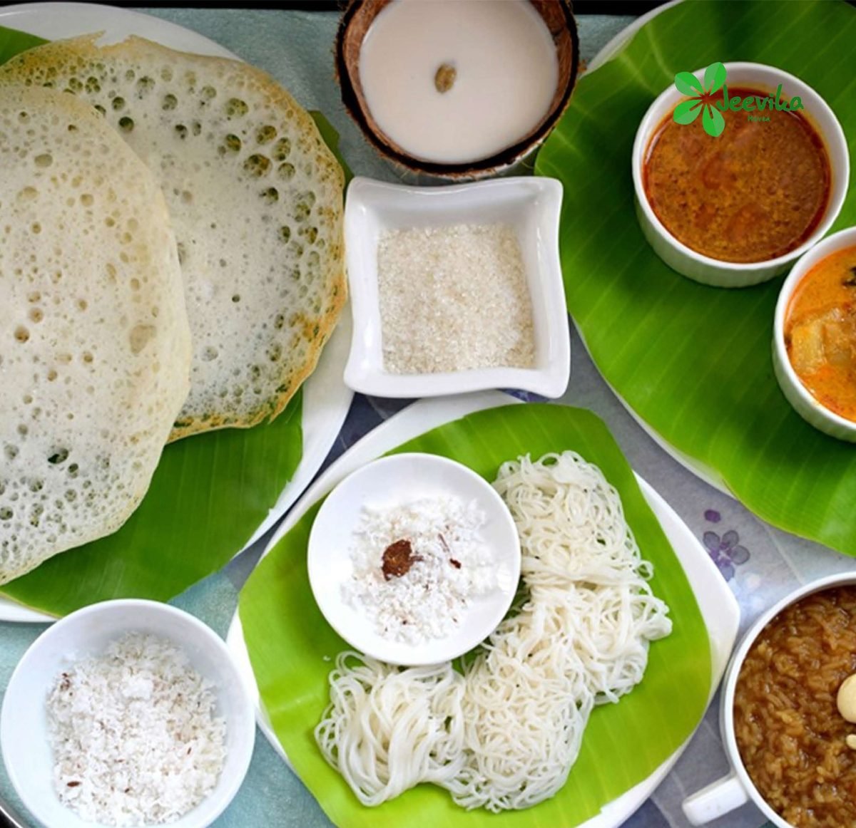 Traditional Kerala breakfast spread at Jeevika Haven