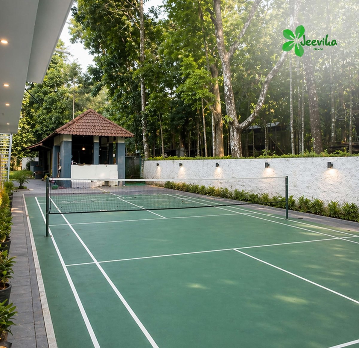 Outdoor games and sports court at Jeevika Haven